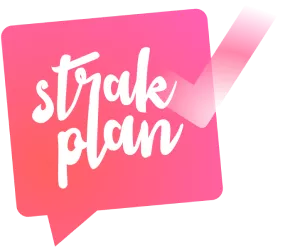 A pink square with white text