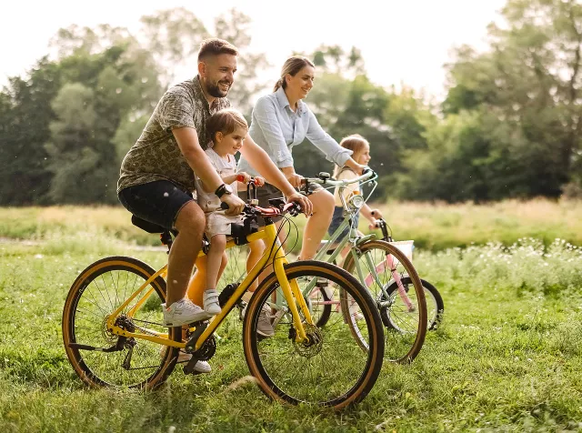 family on bikes